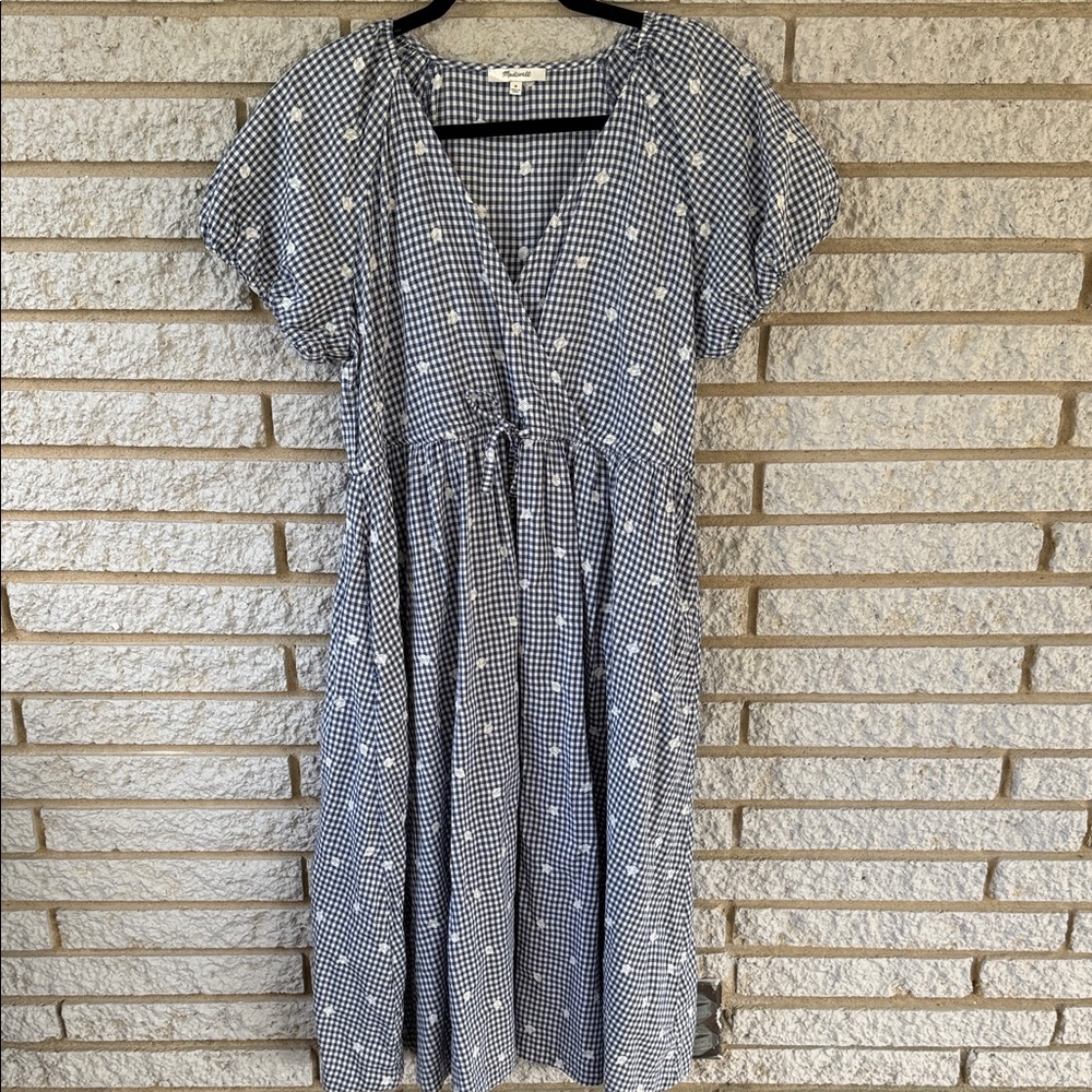Madewell Navy Gingham Midi Dress with White Details
